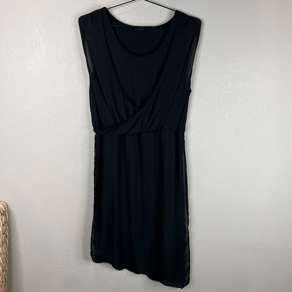 H by Halston Black Jet Set Jersey Dress Sleeveless with Draped Chiffon Overlay - Picture 1 of 13